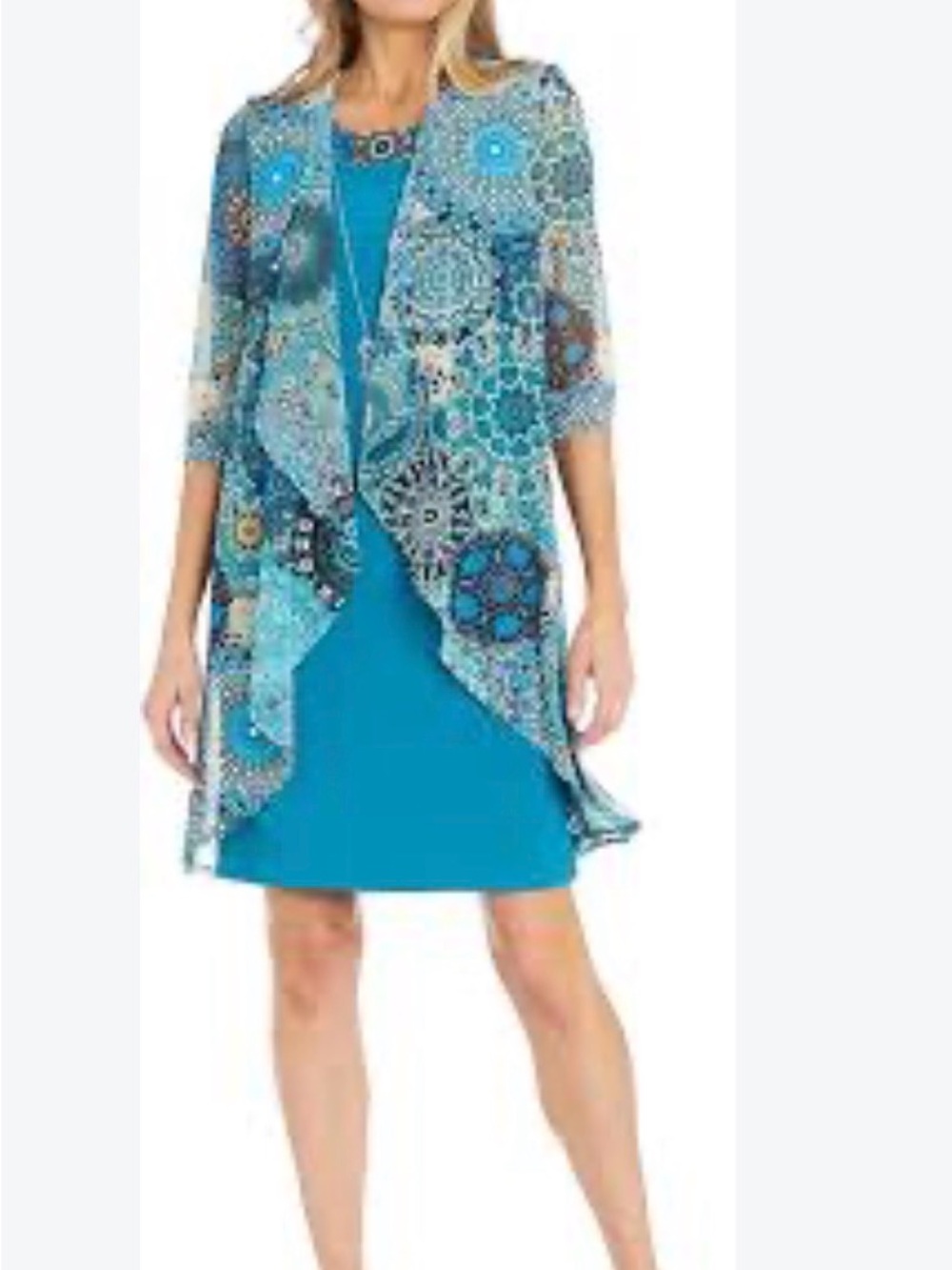 R&M Richards 2-piece flyaway jacket and dress. Teal. Size 12